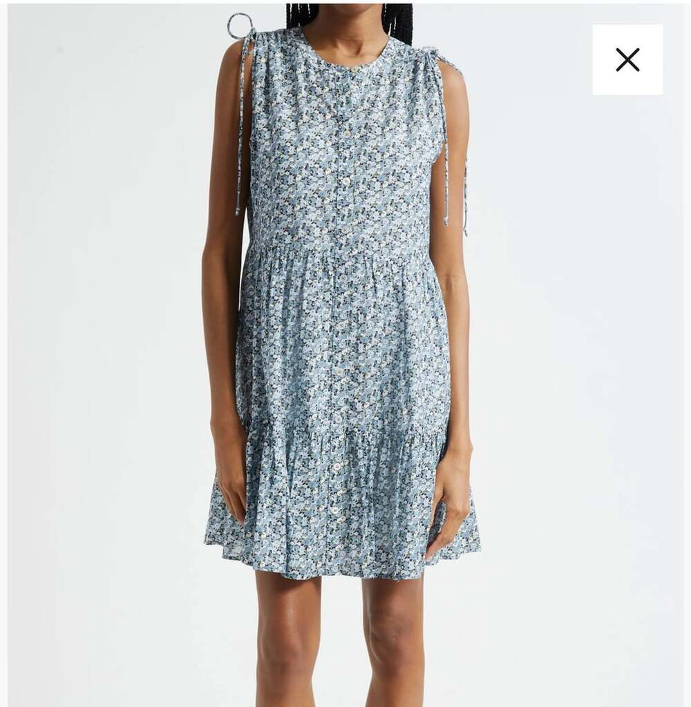 Veronica Beard Yulianna Dress XS Lake Mist Multi Floral Tiered Mini Cotton